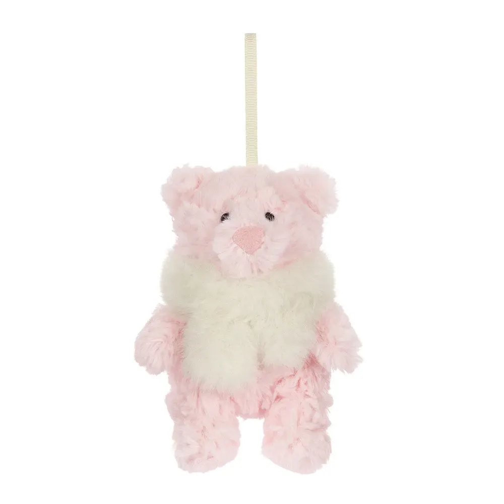 Anhänger Bär Leola Bear Winter Warmer Dekoration - Jellycat Christmas Jellycat Leola Bear Winter Warmer Bärin aus weichem puderrosa Plüsch mit festlichem Schal Plüsch-Anhänger