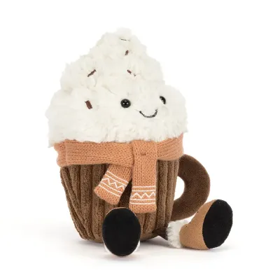 Heiße Schokolade Amuseables Scarffles Hot Chocolate - Jellycat Christmas Jellycat Amuseable Scarffles Hot Chocolate Tasse aus weichem Plüsch mit Schlagsahne, fröhlichem Lächeln, buntem Winterschal