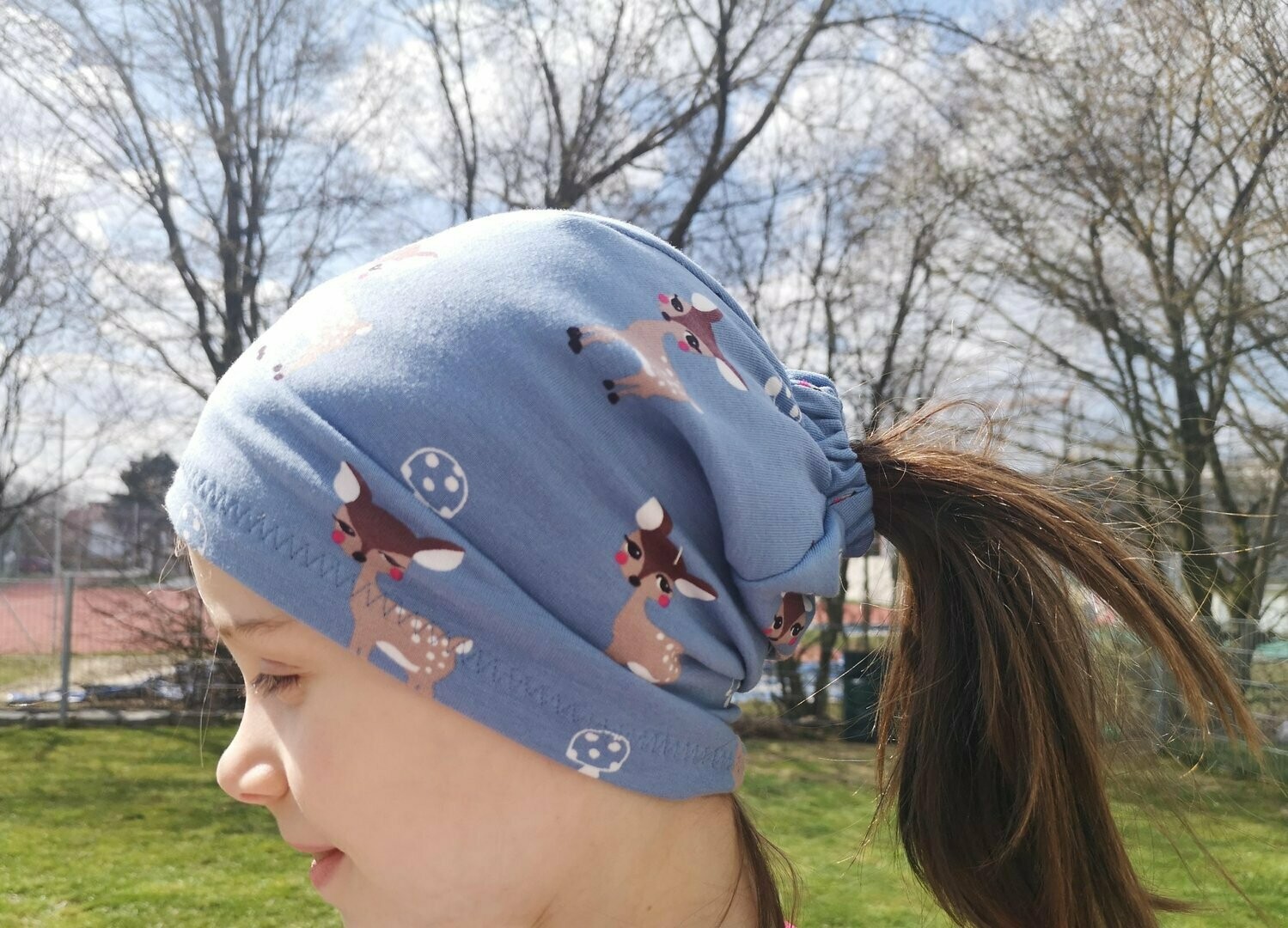 Sofortkauf Zopfmütze Rehkitz aus Sommersweat genäht KU: 48 / 50 cm