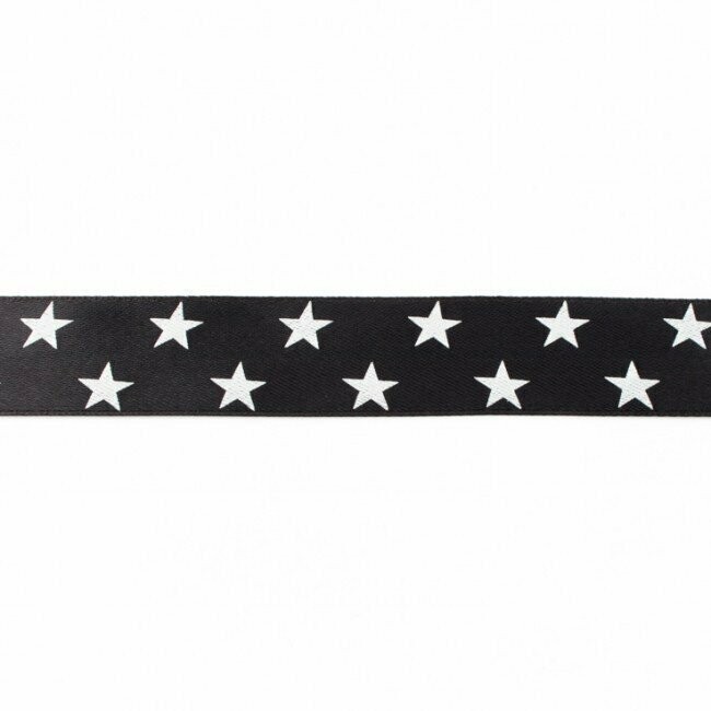 Satinband Schwarz mit Weißen Sternen  25 mm