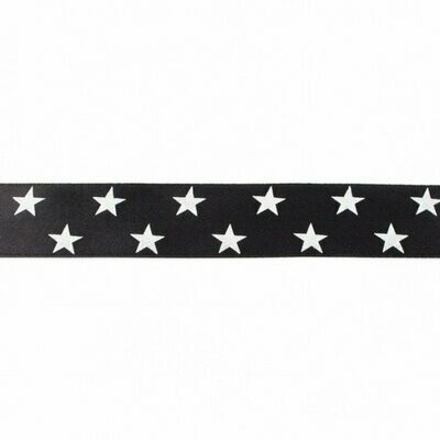Satinband Schwarz mit Weißen Sternen 25 mm