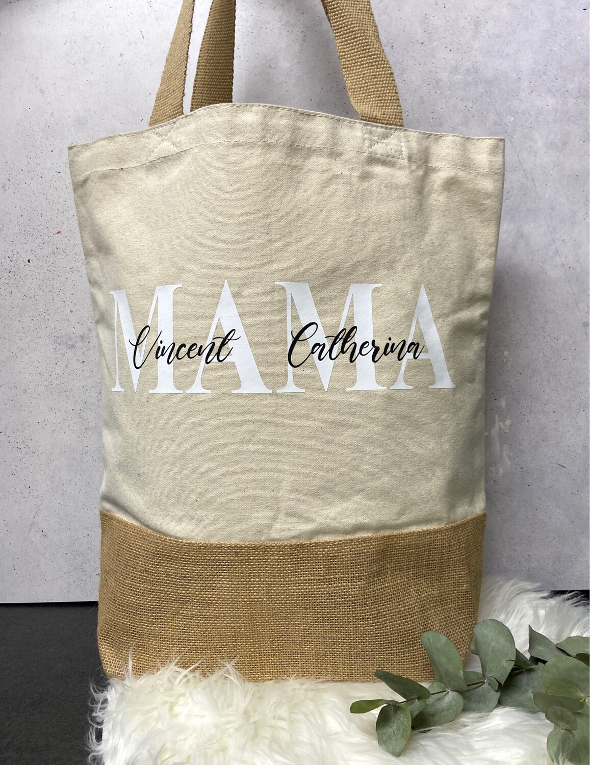 Jute Canvas Tasche  Wunschtext