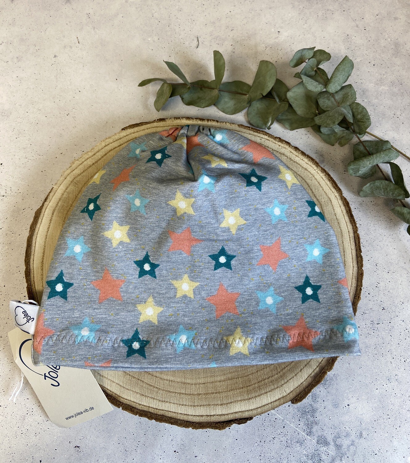 Sofortkauf Zopfmütze Sterne aus Sommersweat genäht KU: 48/50 + KU:50/52 cm