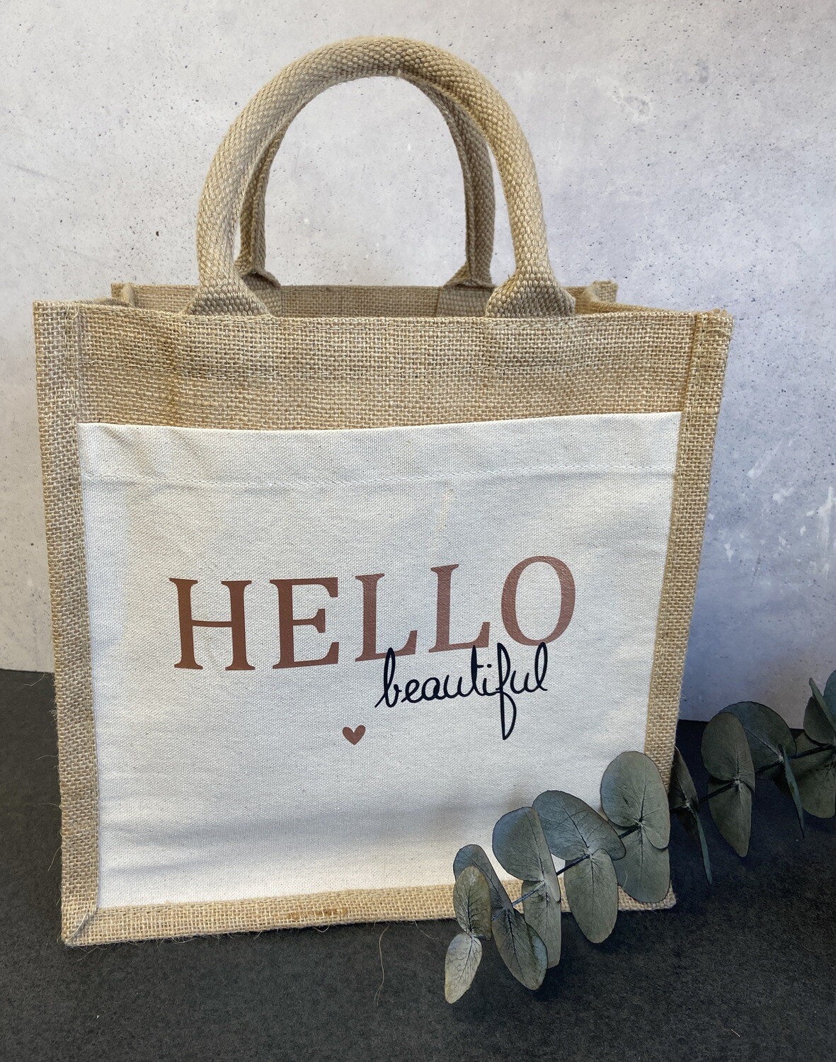 Jute Canvas Mini Tasche  / Hello beautiful