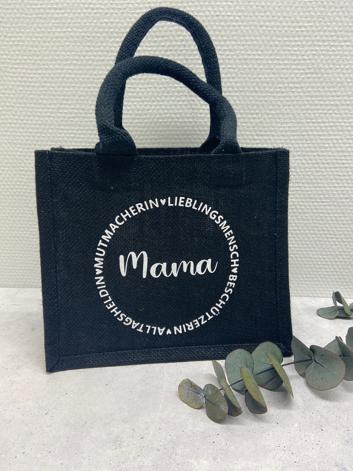 Jute Tasche schwarz / Mutmacherin / Lieblingsmensch / Beschützerin / Alltagsheldin / Wunschname
