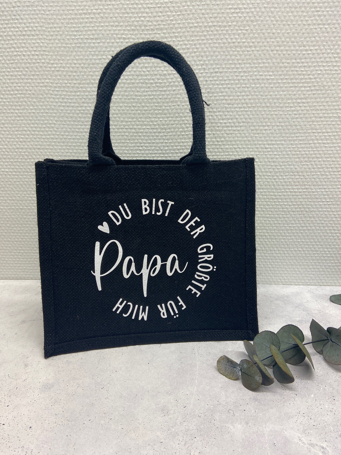 Jute Tasche schwarz / Papa Du bist der größte für mich / Wunschname