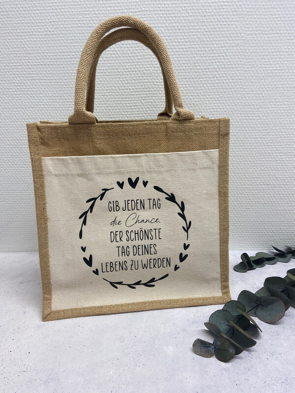 Jute Canvas Mini Bag / Gib jeden Tag ……. Jute Canvas Mini Bag / Gib jeden Tag …….