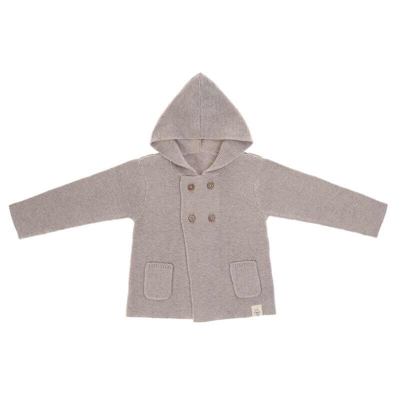 Baby Jacke - Knitted Hoodie GOTS, Garden Explorer Grey / Gr.74/80