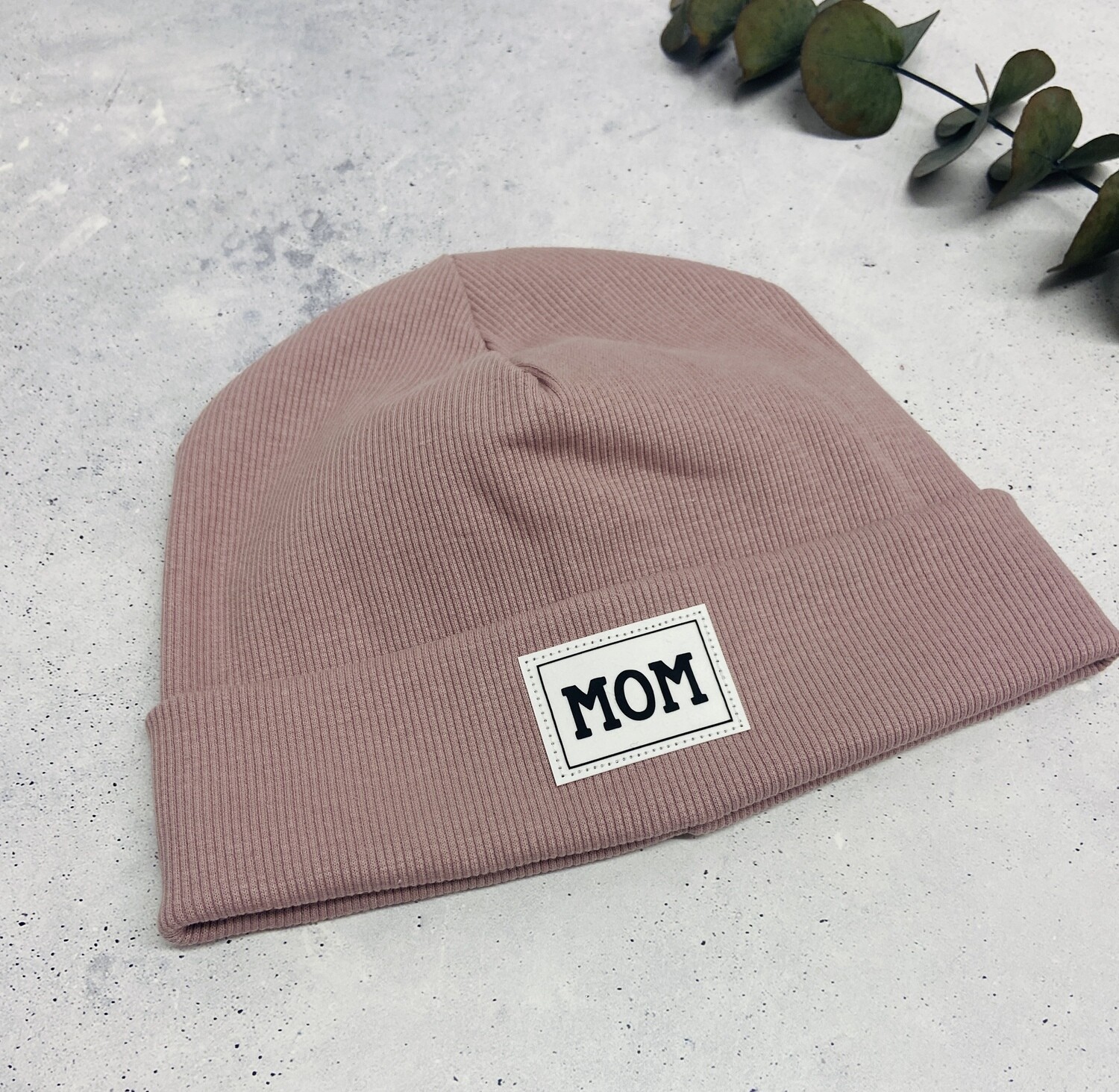 Sofortkauf Beanie / Mütze Altrosa mit Patch MOM KU: 52/54