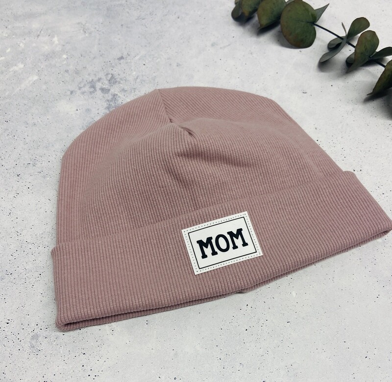 Sofortkauf Beanie / Mütze Altrosa mit Patch MOM KU: 52/54
