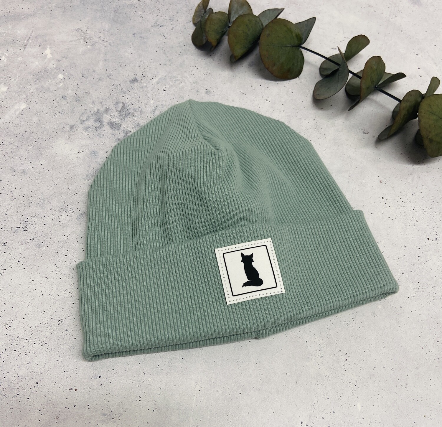 Sofortkauf Beanie / Mütze Mint mit Patch Fuchs  KU: 44/46