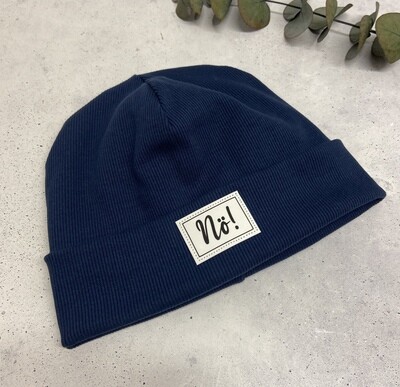 Sofortkauf Winter Beanie / Mütze Blau mit Patch Nö! KU: 52/54 Sofortkauf Winter Beanie / Mütze Blau mit Patch Nö! KU: 52/54