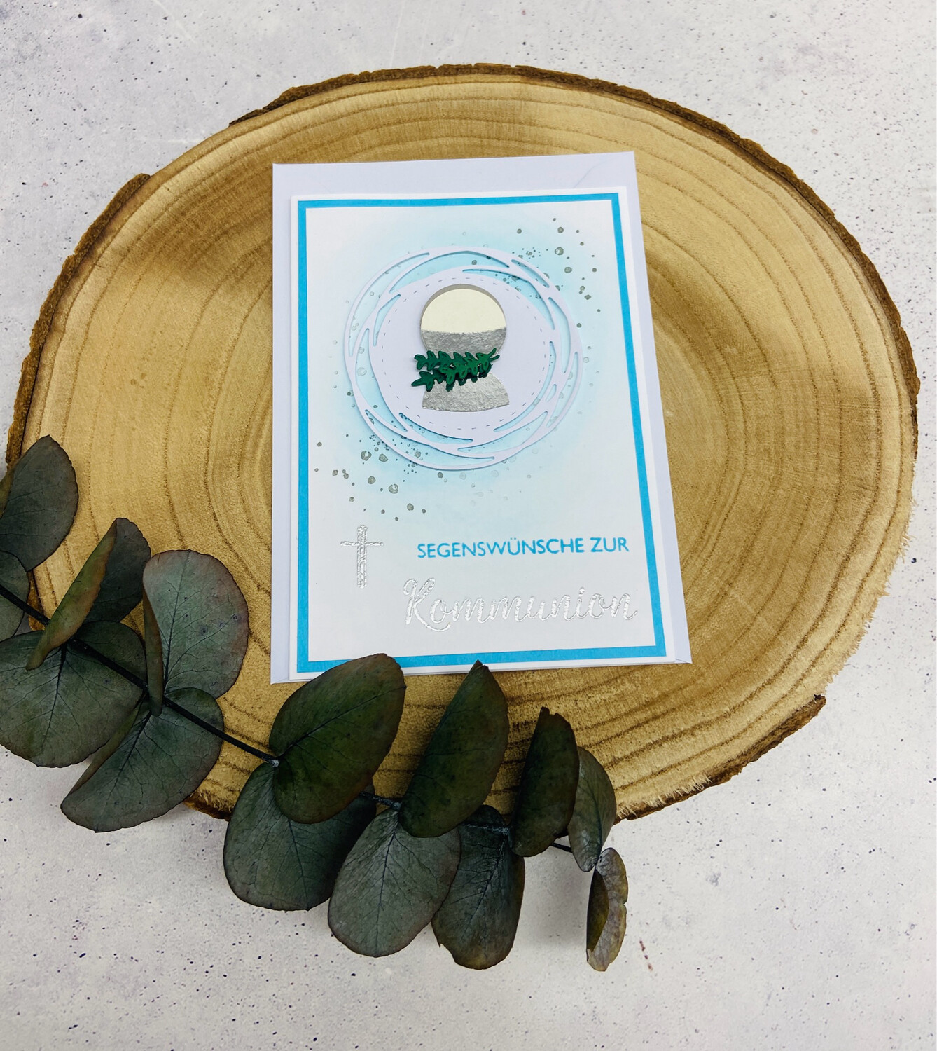 Karte Segenswünsche zur Kommunion / Blau