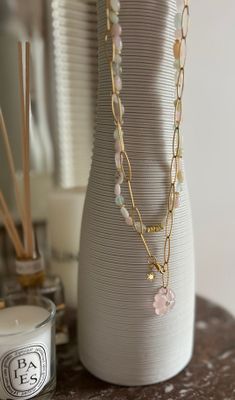 Collier Jeanne trèfle quartz rose