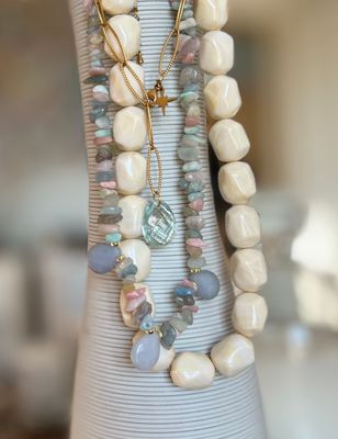 Collier morganites &amp; jade