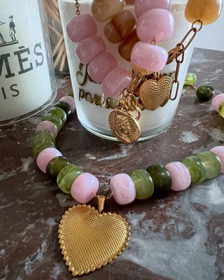 Collier Loulou kaki &amp; pink