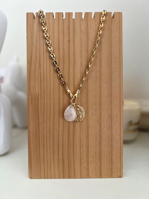 Collier Alma médaillon &amp; quartz rose