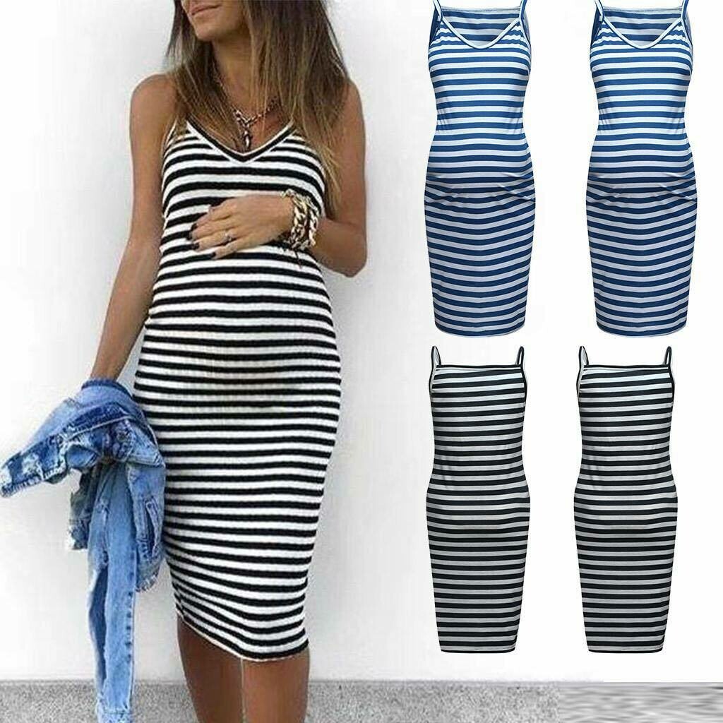 Maternity Sleeveless Striped Print