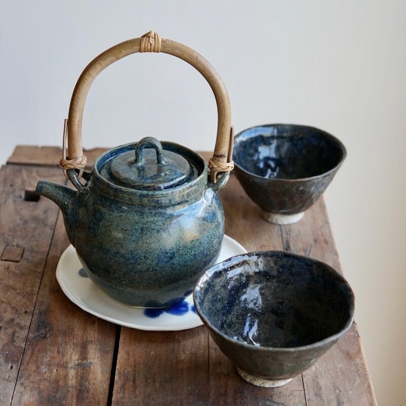 Haruka Matsuo - Japanse Theepot Dobin - 2 kopjes: 120 cc – Forest Blue - Japans Servies - Handgemaakte Theepot - Authentiek - 1 Set Verpakt