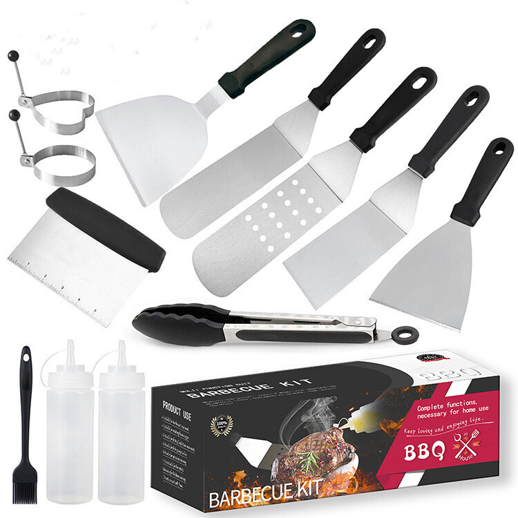 Barbecue Set - 12 Accessoires - Grill en Bakplaat Spatels - Hamburgers - BBQ Kit - Complete Barbecue Set - RVS Staal BBQ - 100% Hitte Resistentie - Barbecuespatels Gerei