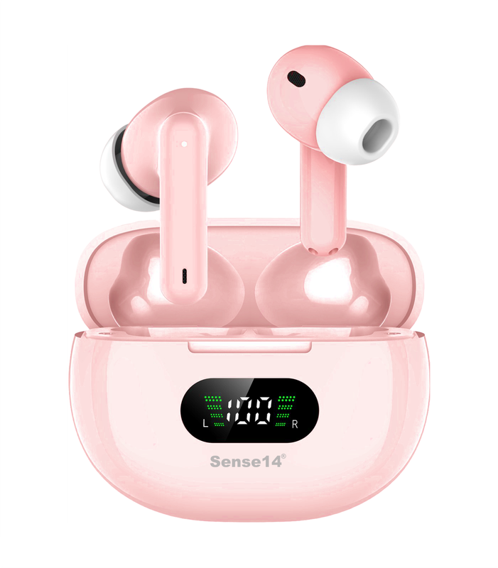 Sense14 J96 - Complete Draadloze Oordopjes - PINK - In-ear Oordopjes – Earbuds – Bluetooth Oortjes – Draadloze Oortjes - 20 uur Luistertijd - LED-screen