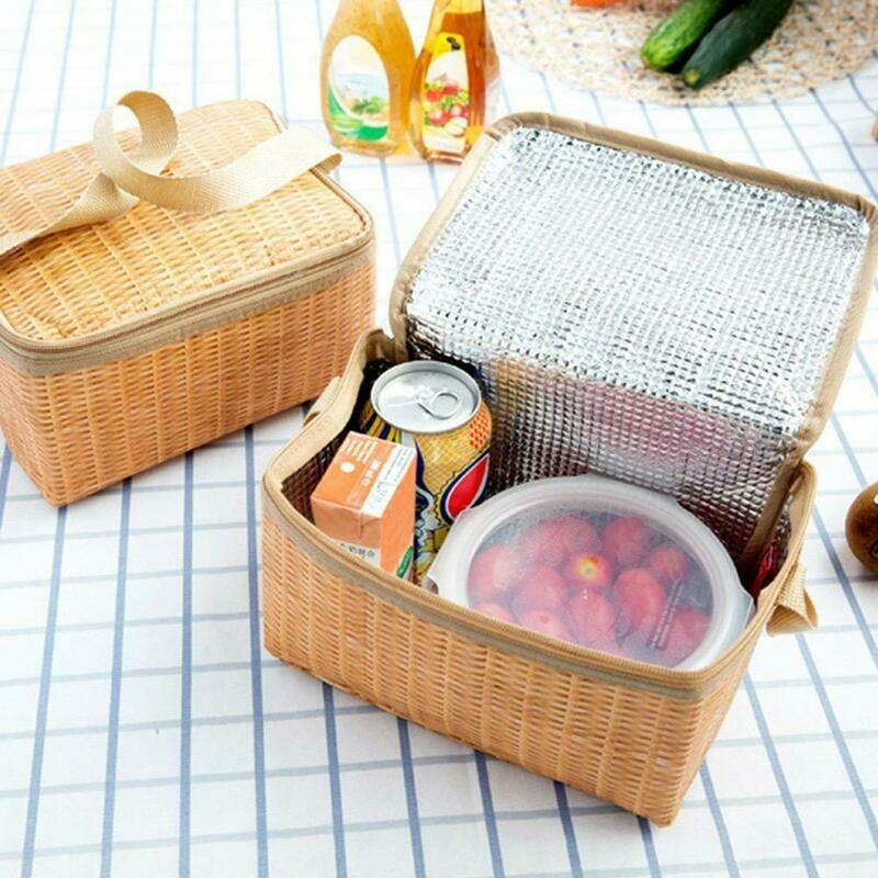 Inspired Mini Rattan Plaited Waterproof Thermal Picnic Bag