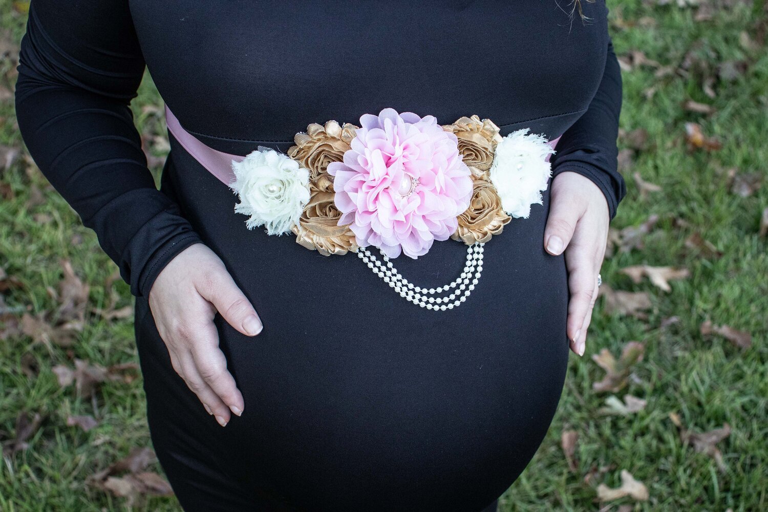Pearls flowers maternity belt for baby shower pregnancy sash 