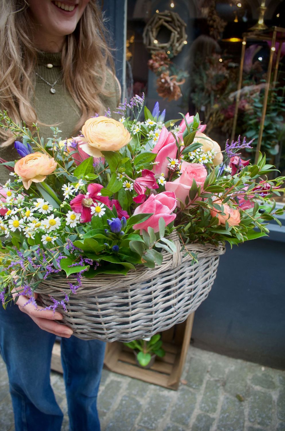 Basket of Spring Flowers