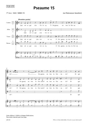 SWEELINCK Pseaume 15 / Qui est-ce qui conversera, O Seigneur / SATB