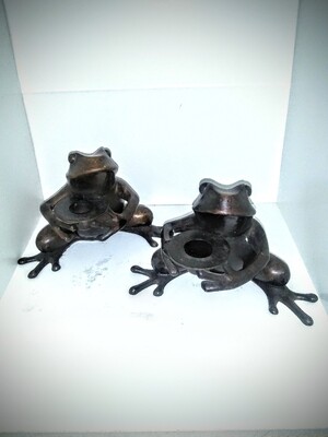 Restoration Hardware Bronze Cast Iron Frog Candle Holders