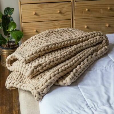 Taupe Chunky Knitted Throw