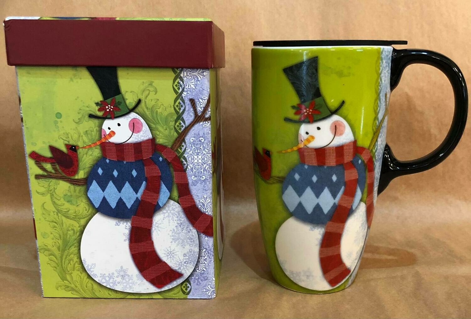 Snowman and Cardinal Travel Mug