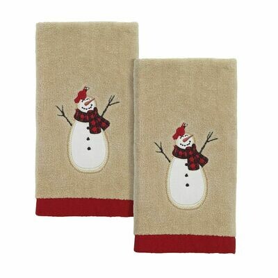 Tan Snowmen Gathering Fingertip Towels 2 Pack