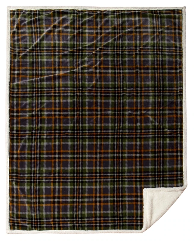 Grey Plaid Sherpa Throw