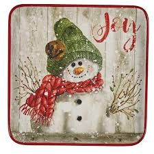 Farmhouse Snowman Plate