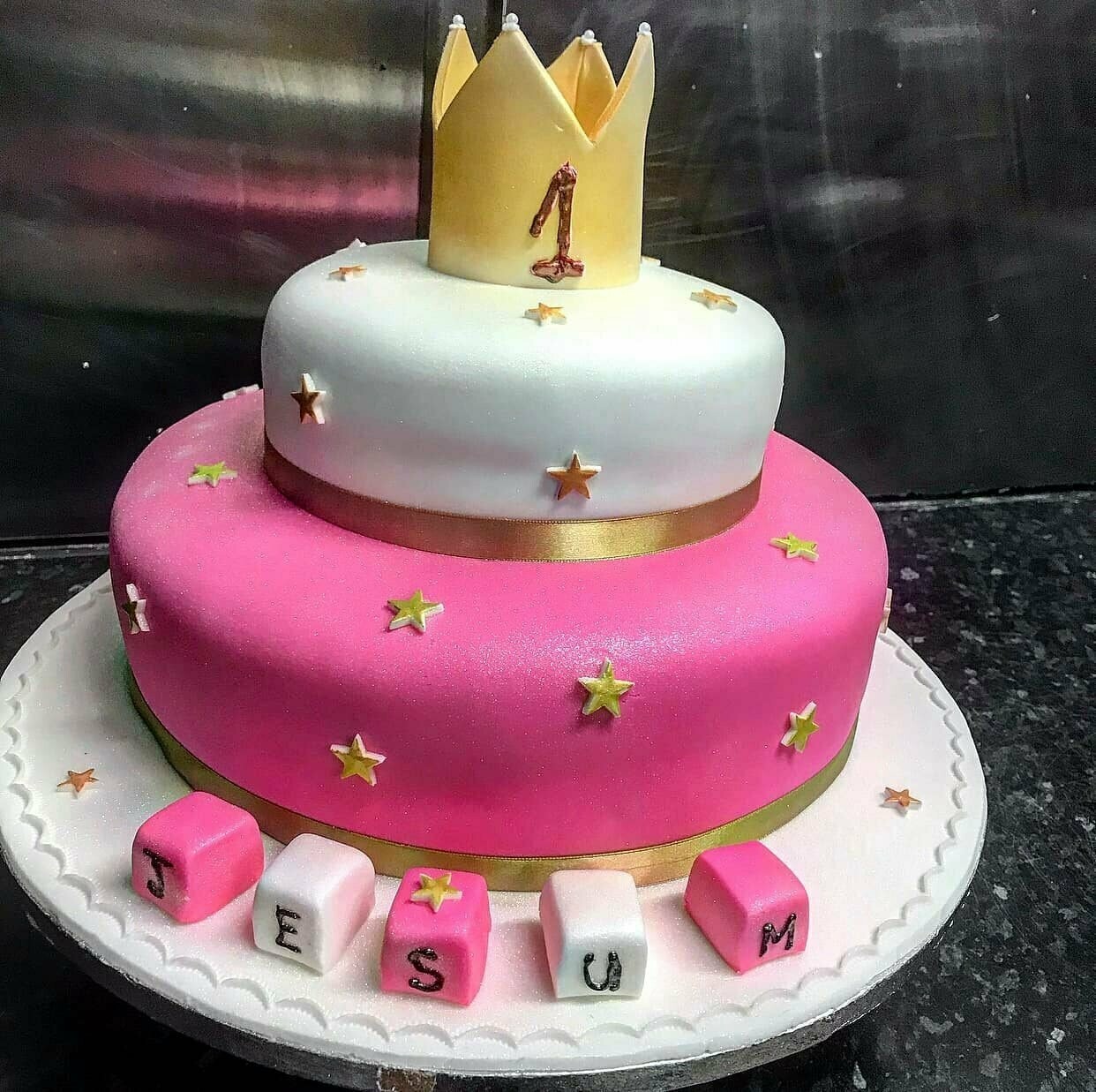 Crown Royal Icing  Cake Pink and White