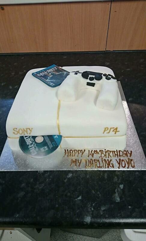Play Station PS4 White  Royal Icing Cake