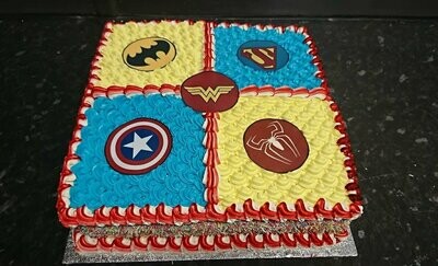 Celebration Cake Square Fresh Super Heroes Logo