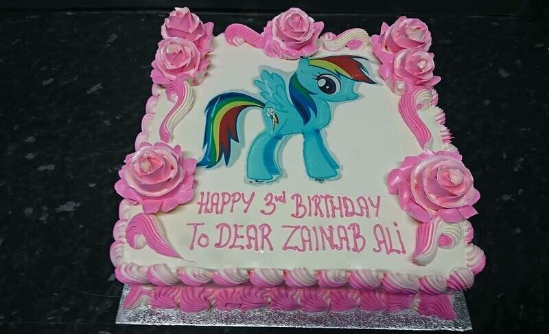 Fresh Cream Cake  Square Pink Design  Pony