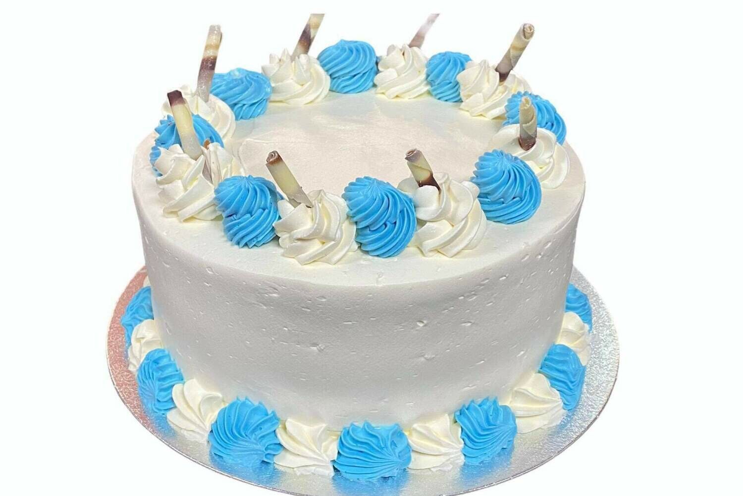 Vanilla Cake With Blue and White Decoration