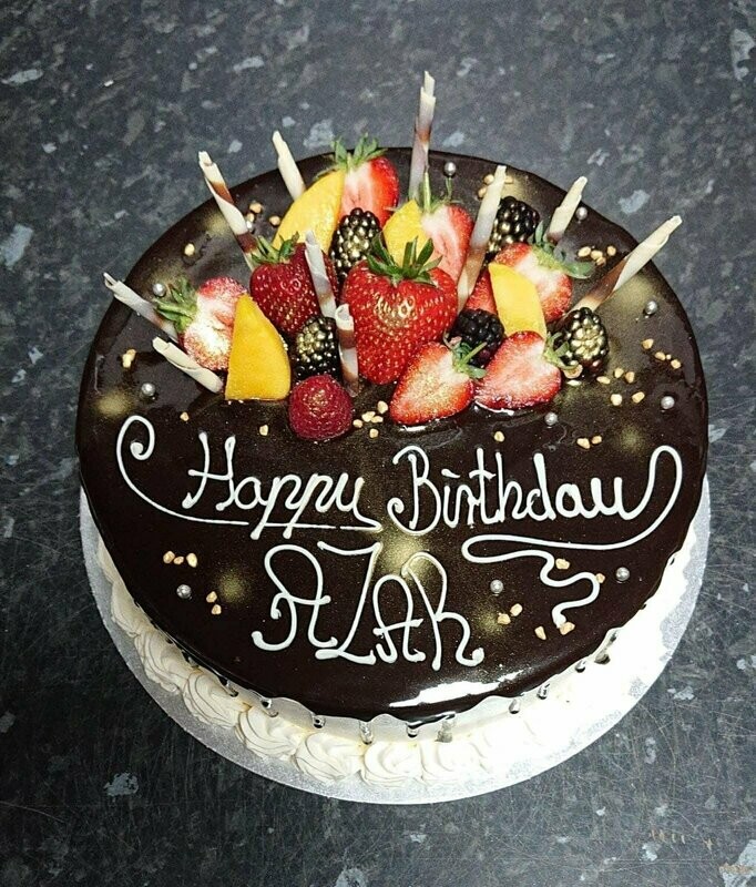 Cake With Dark Melted  Chocolate Fruits TOP