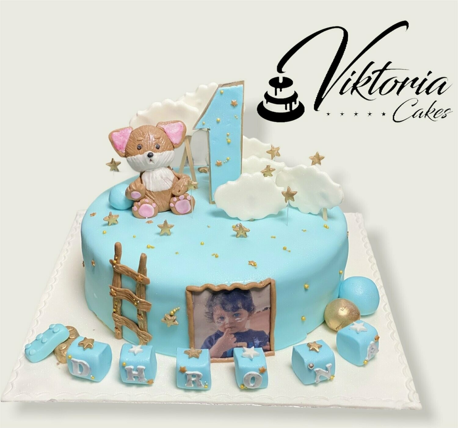 Fox Cake First Birthday Cake   Royal Icing Blue 