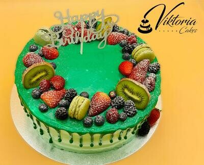 Cake With Green Melted Chocolate Fruits TOP