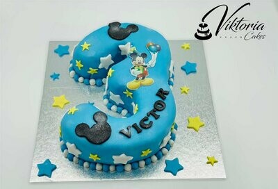NR 3 0 1 2 3 4 5 6 7 8 9 NUMBER CAKES Blue Royal Icing Cake Mikey Mouse