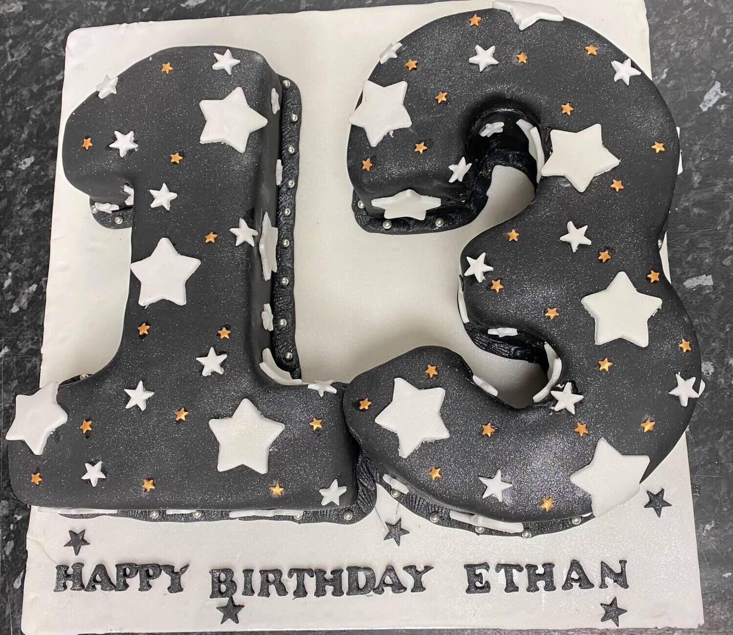 NR 13  10-99 NUMBER CAKES  Black Royal Icing Cake