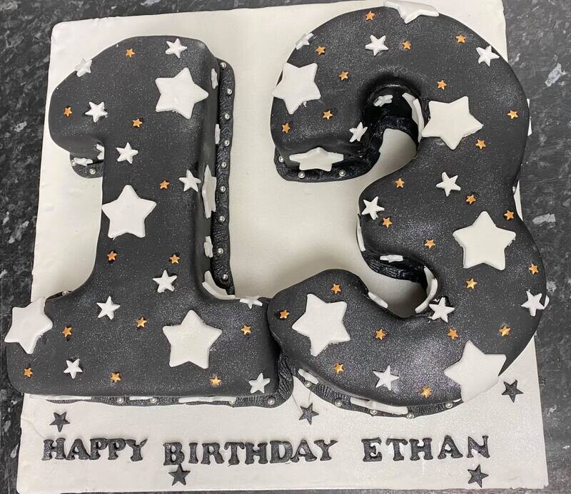 NR 13  10-99 NUMBER CAKES  Black Royal Icing Cake