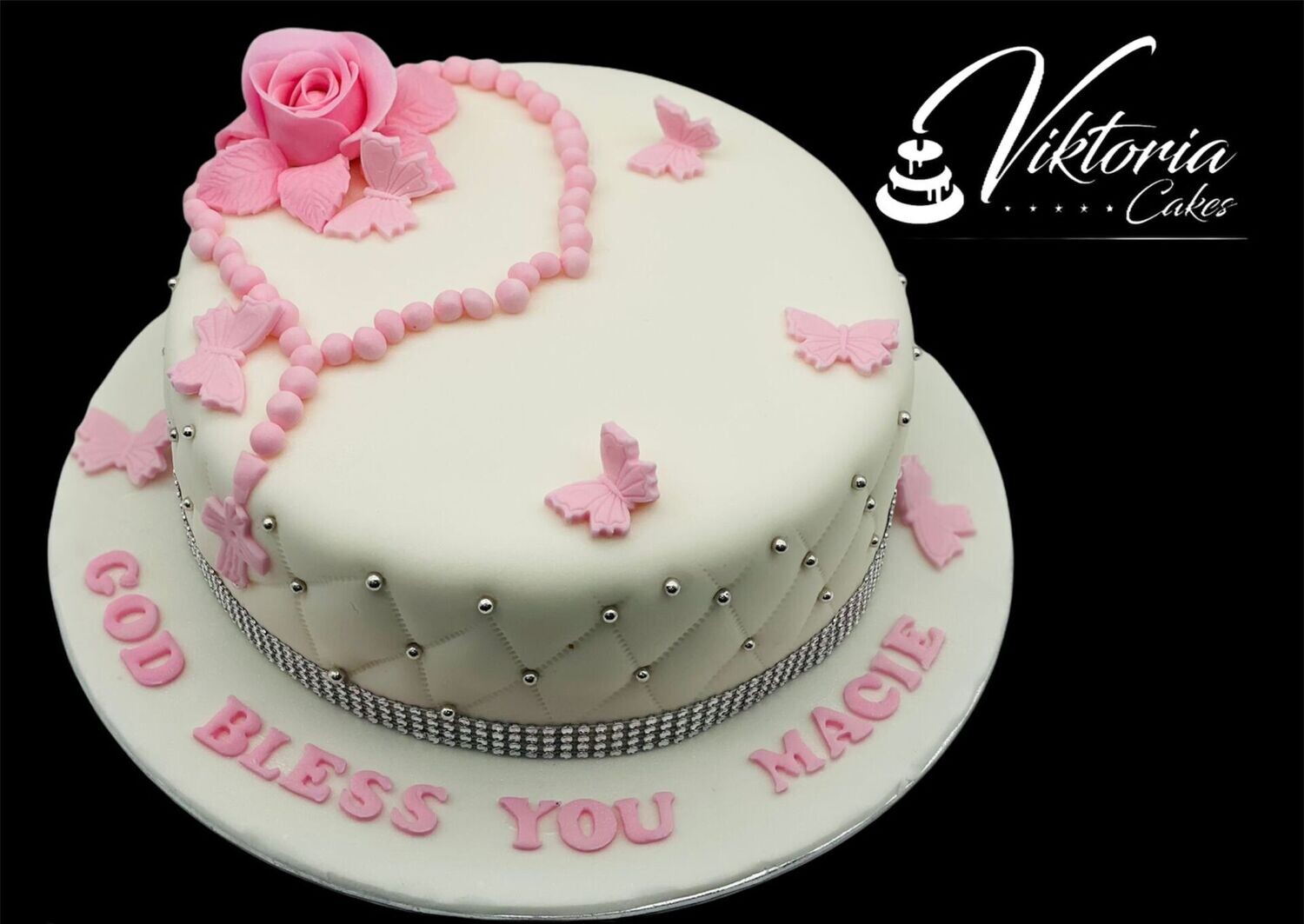 1st Holy Communion Pink  Cake Christening Cake   Royal Icing Egg Free Base