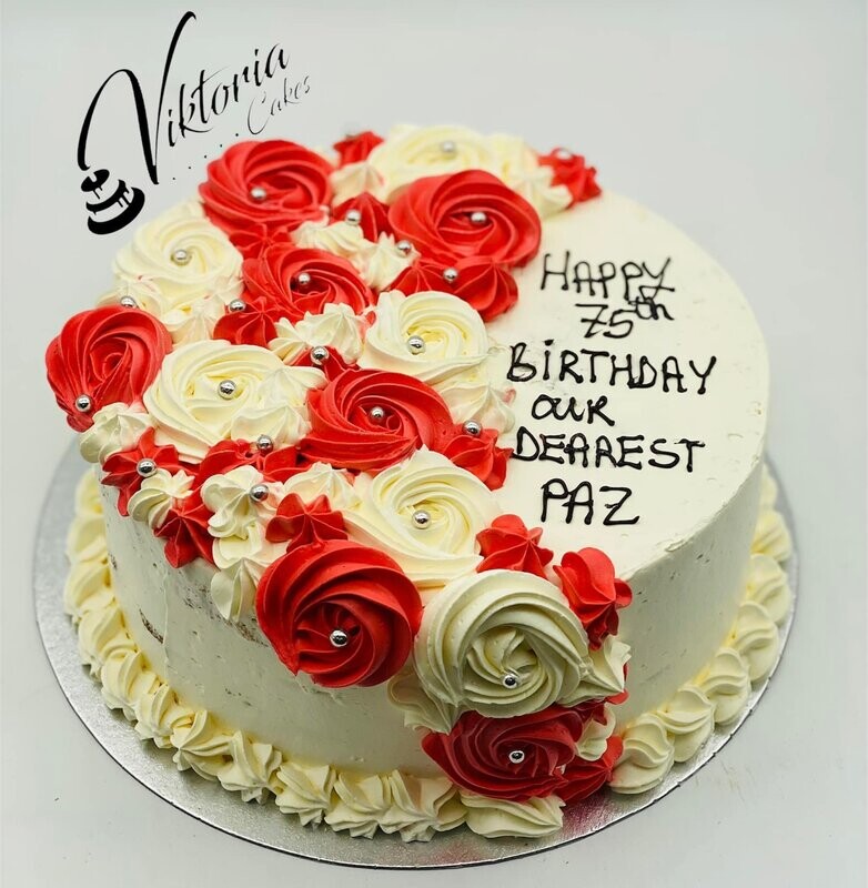 Fresh Cream Cake Mixed flower Colours any color, Decoration Color for Flowers  (BASE IS WHITE): Red  & White