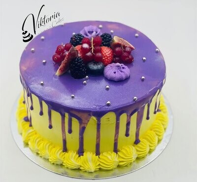 Purple Yam Chocolate Melt on Yellow Base cake eggless