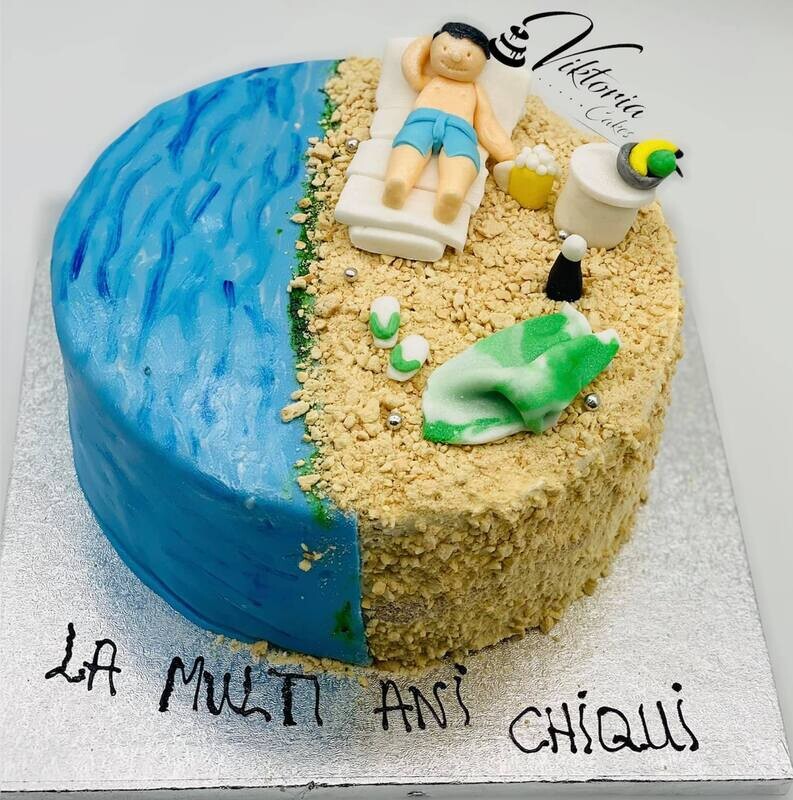 Woman Or Man at Beach Cake Egg free sponge   Royal Icing cover cake